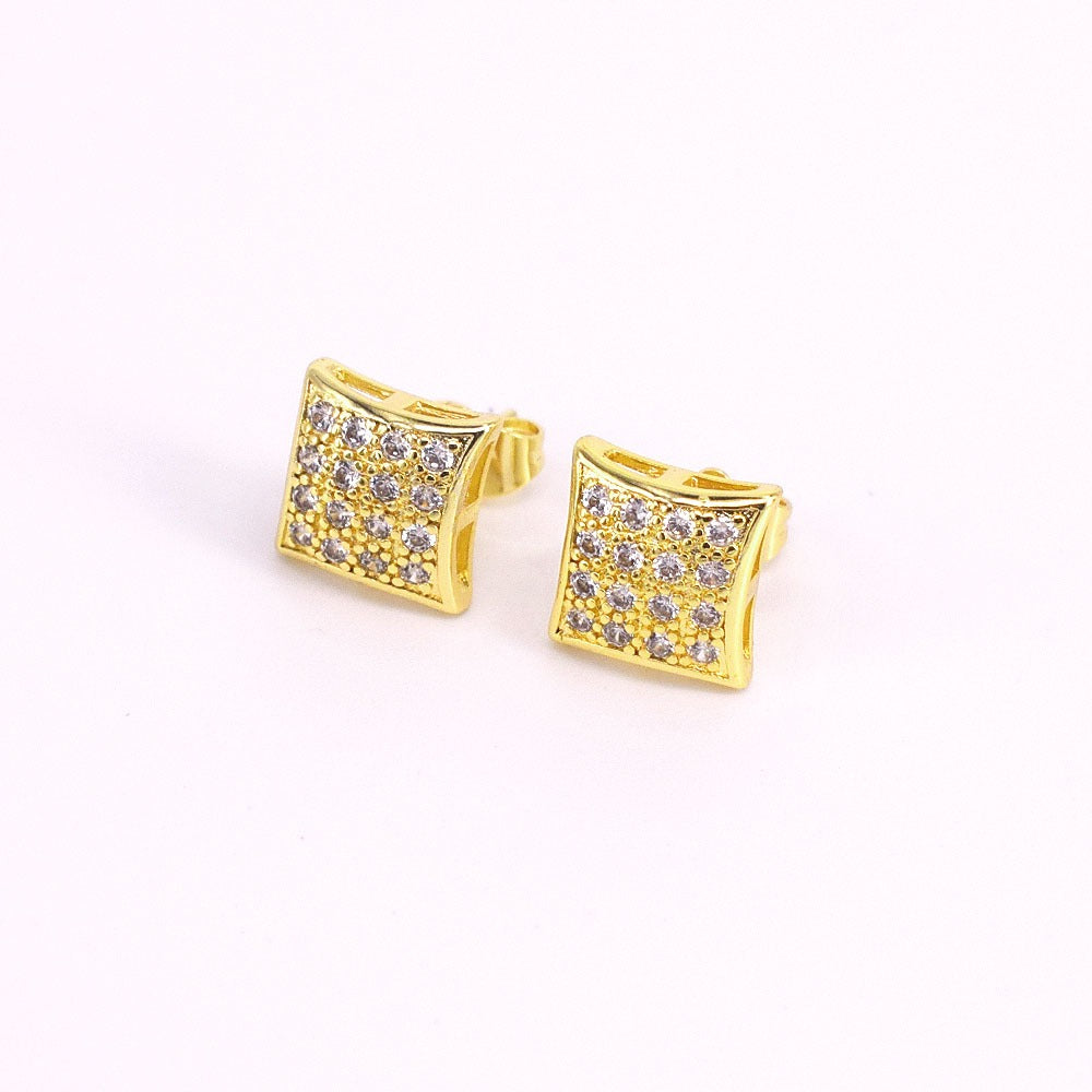 Hip hop icedout square earrings pave settings Cubic Zirconia Real Gold Filled #3