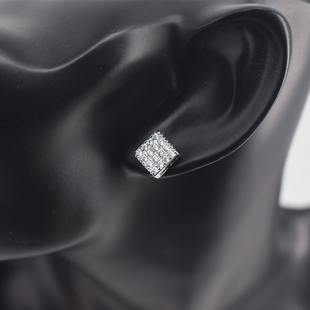 Hip hop icedout square earrings pave settings Cubic Zirconia Real Gold Filled #2