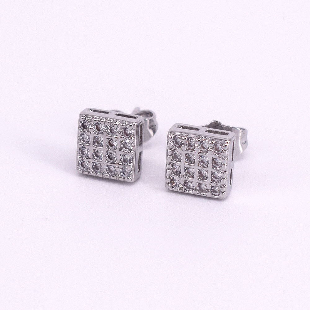 Hip hop icedout square earrings pave settings Cubic Zirconia Real Gold Filled #2
