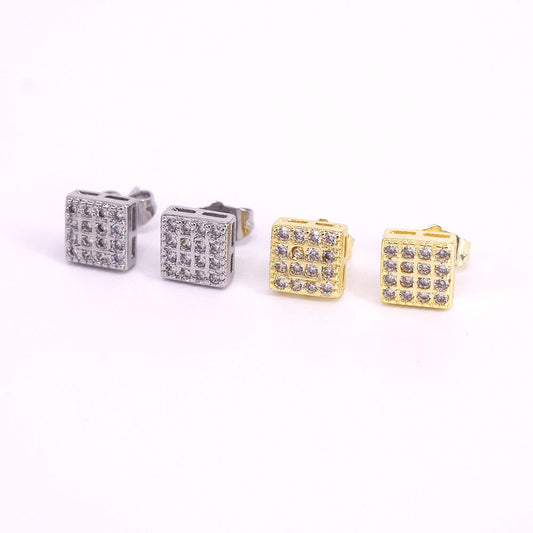 Hip hop icedout square earrings pave settings Cubic Zirconia Real Gold Filled #2