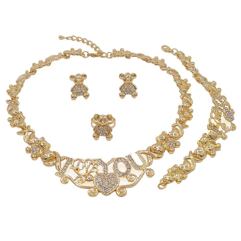 HUGS &KISSES I love you teddy bear set gold Plated #61