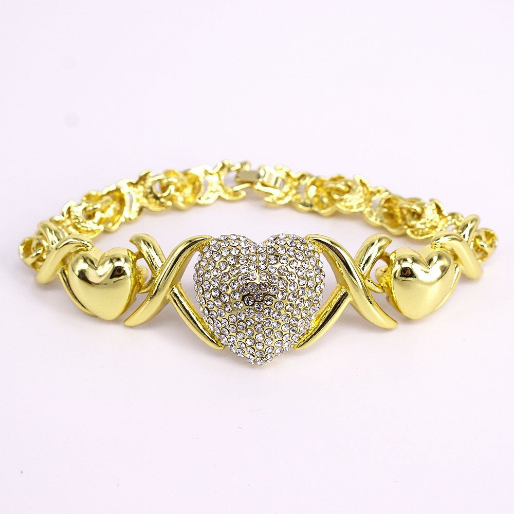 18k Layered real gold filled xo bracelet icedout heart #6