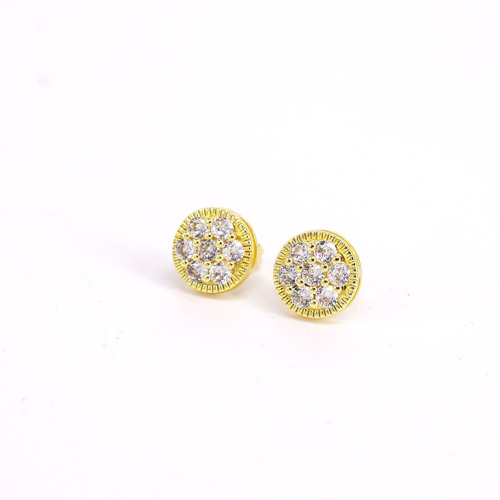 18k Layered Real Gold Filled round flowers earrings hip hop icedout #12