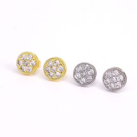 18k Layered Real Gold Filled round flowers earrings hip hop icedout #12