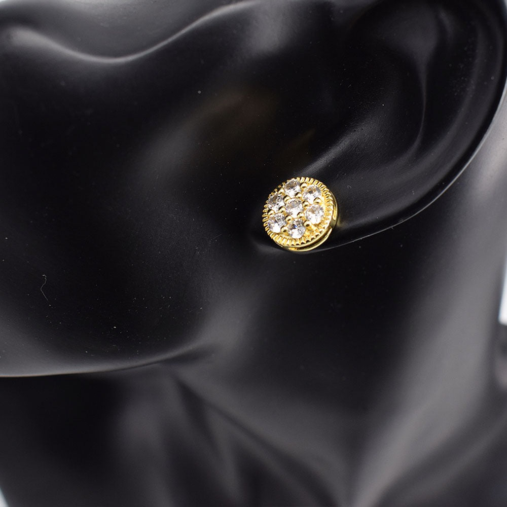 18k Layered Real Gold Filled round flowers earrings hip hop icedout #12