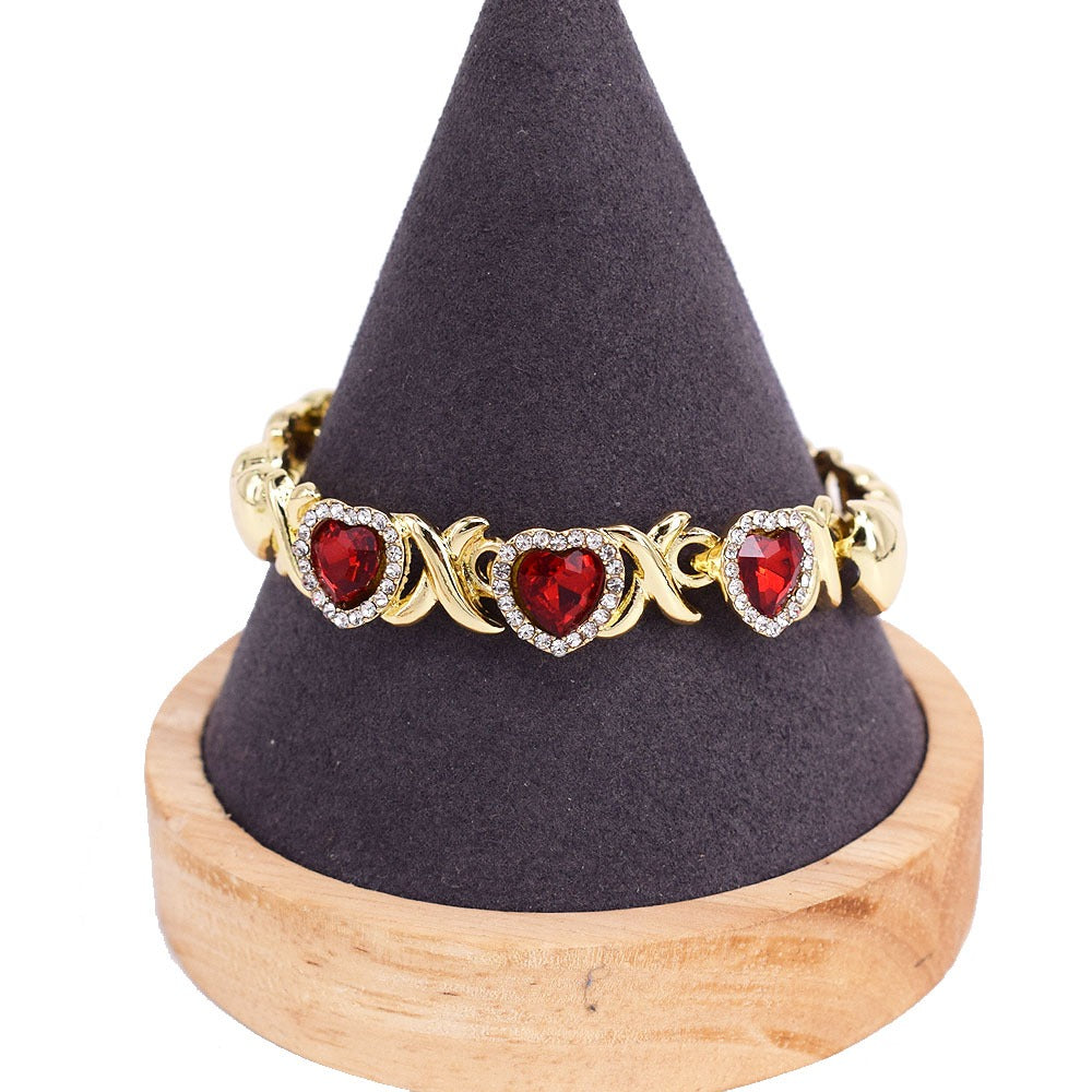 HUGS &KISSES xo set valentine's day set red roby gold plated #77