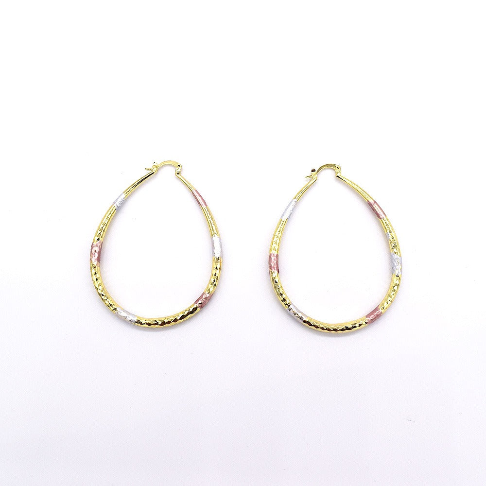 18k Layered real gold filled oval hoop earrings tri color #44