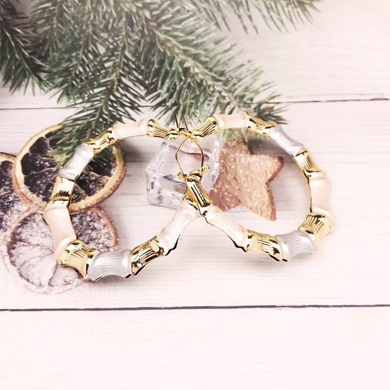 18k Layered Real Gold Filled round bamboo hoop earrings tri colors #30