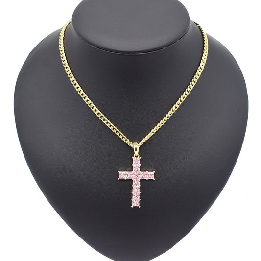 18k Layered Real Gold Filled Set cross pendant with Miami cuben chain 24 inches #17