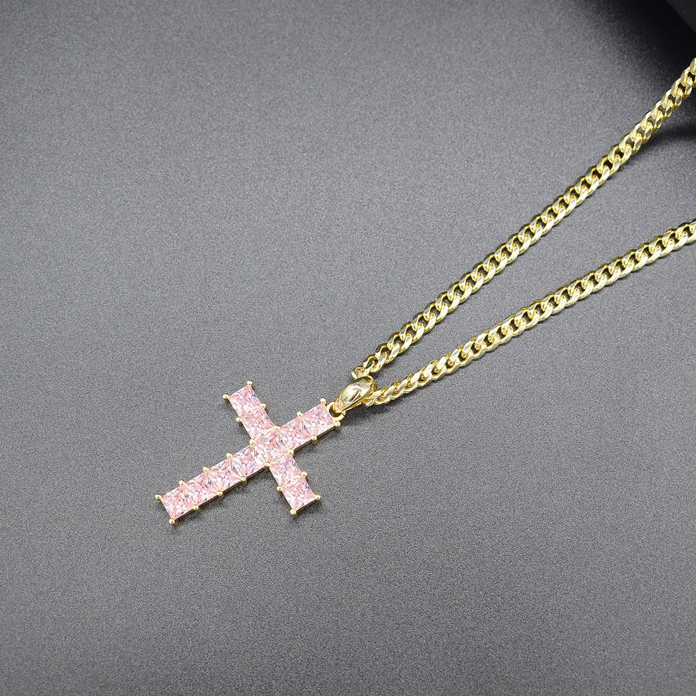 18k Layered Real Gold Filled Set cross pendant with Miami cuben chain 24 inches #17