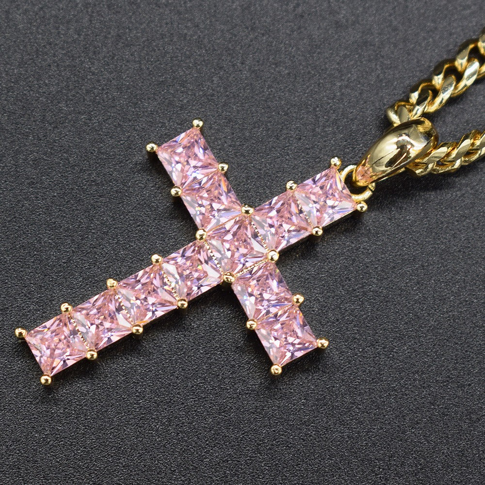 18k Layered Real Gold Filled Set cross pendant with Miami cuben chain 24 inches #17
