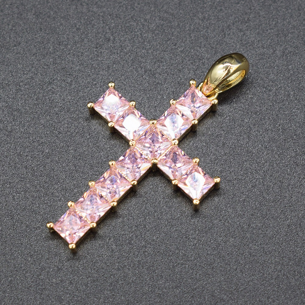 18k Layered Real Gold Filled Set cross pendant with Miami cuben chain 24 inches #17