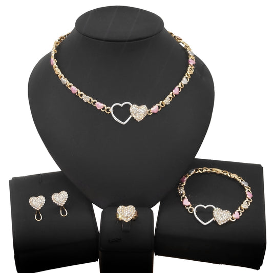 HUGS &KISSES double hearts set tri colors gold Plated #19