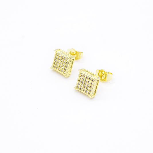 18k Layered Real Gold Filled Square 3D earrings hip hop icedout #14