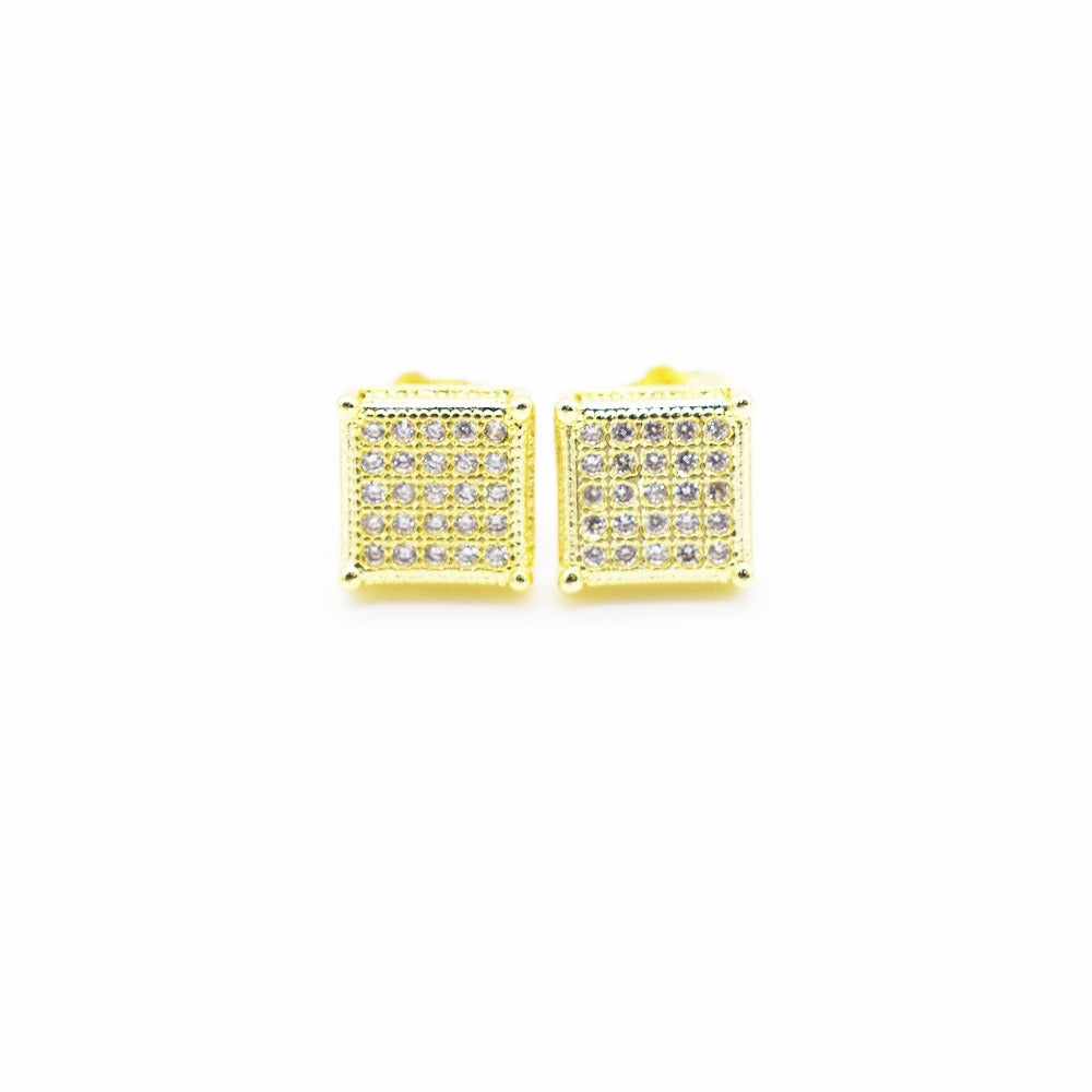 18k Layered Real Gold Filled Square 3D earrings hip hop icedout #14