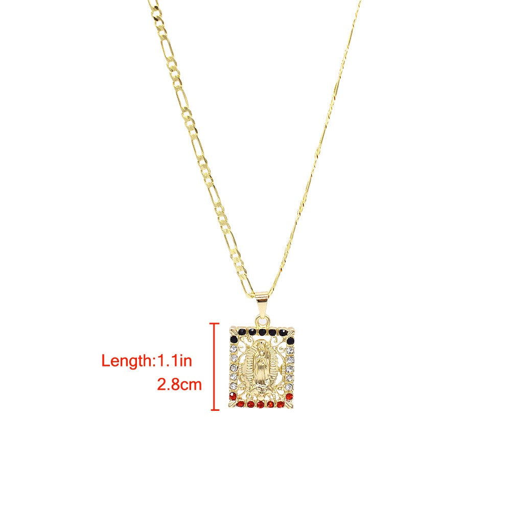 18k Layered Real Gold Filled Square virgin Mary pendant charm with 24" necklace chain #23