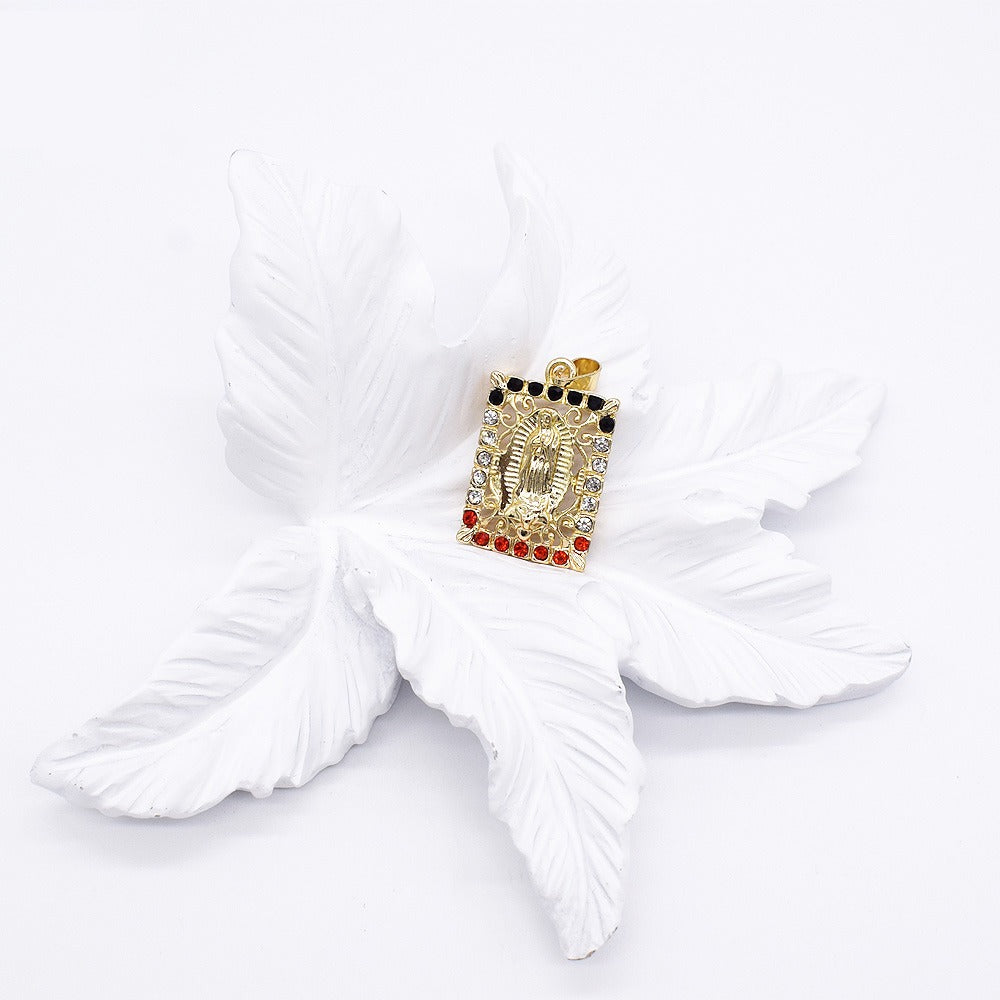 18k Layered Real Gold Filled Square virgin Mary pendant charm with 24" necklace chain #23