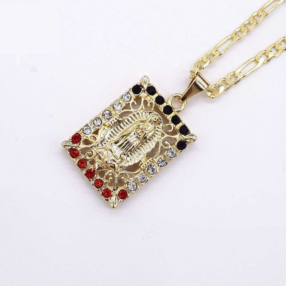 18k Layered Real Gold Filled Square virgin Mary pendant charm with 24" necklace chain #23