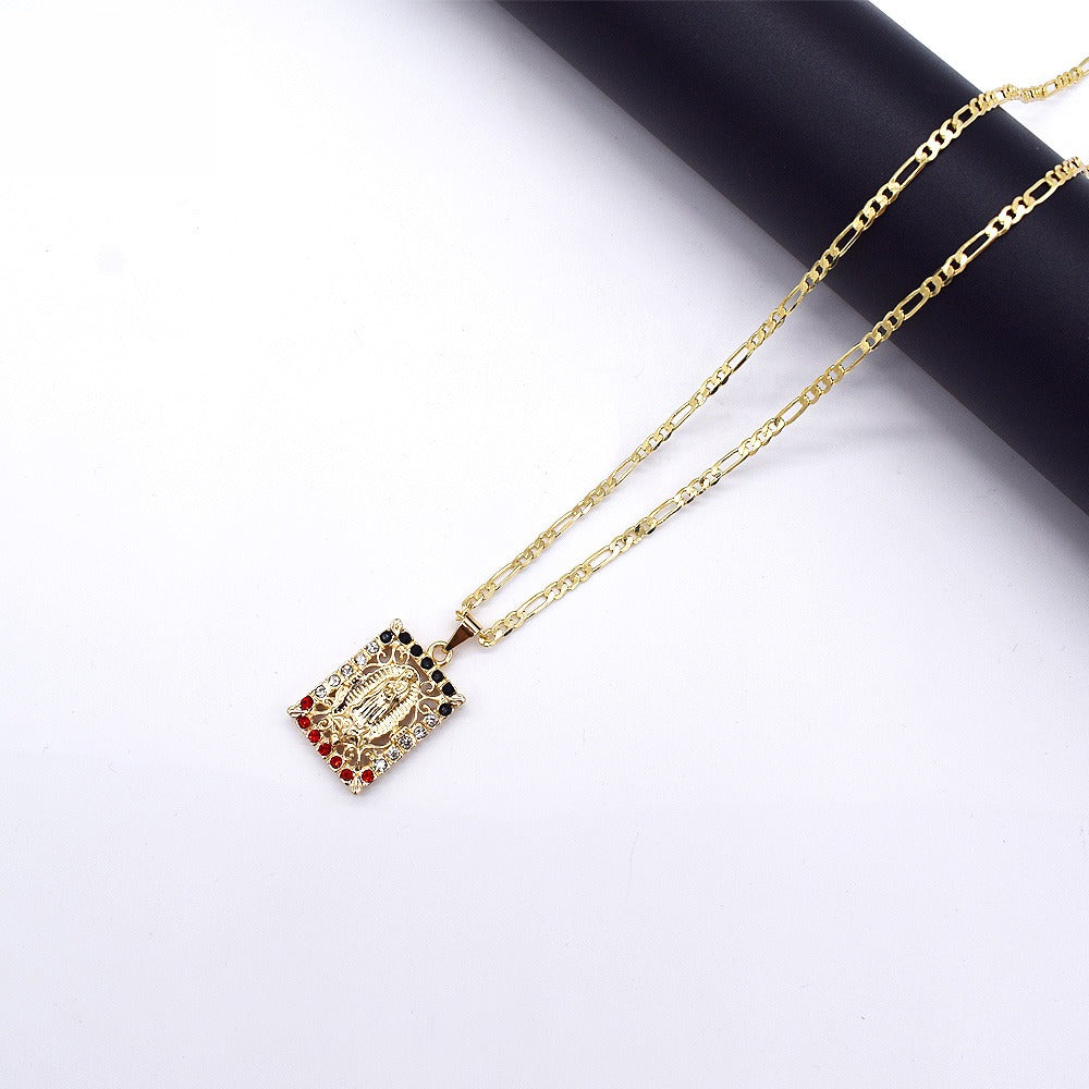 18k Layered Real Gold Filled Square virgin Mary pendant charm with 24" necklace chain #23