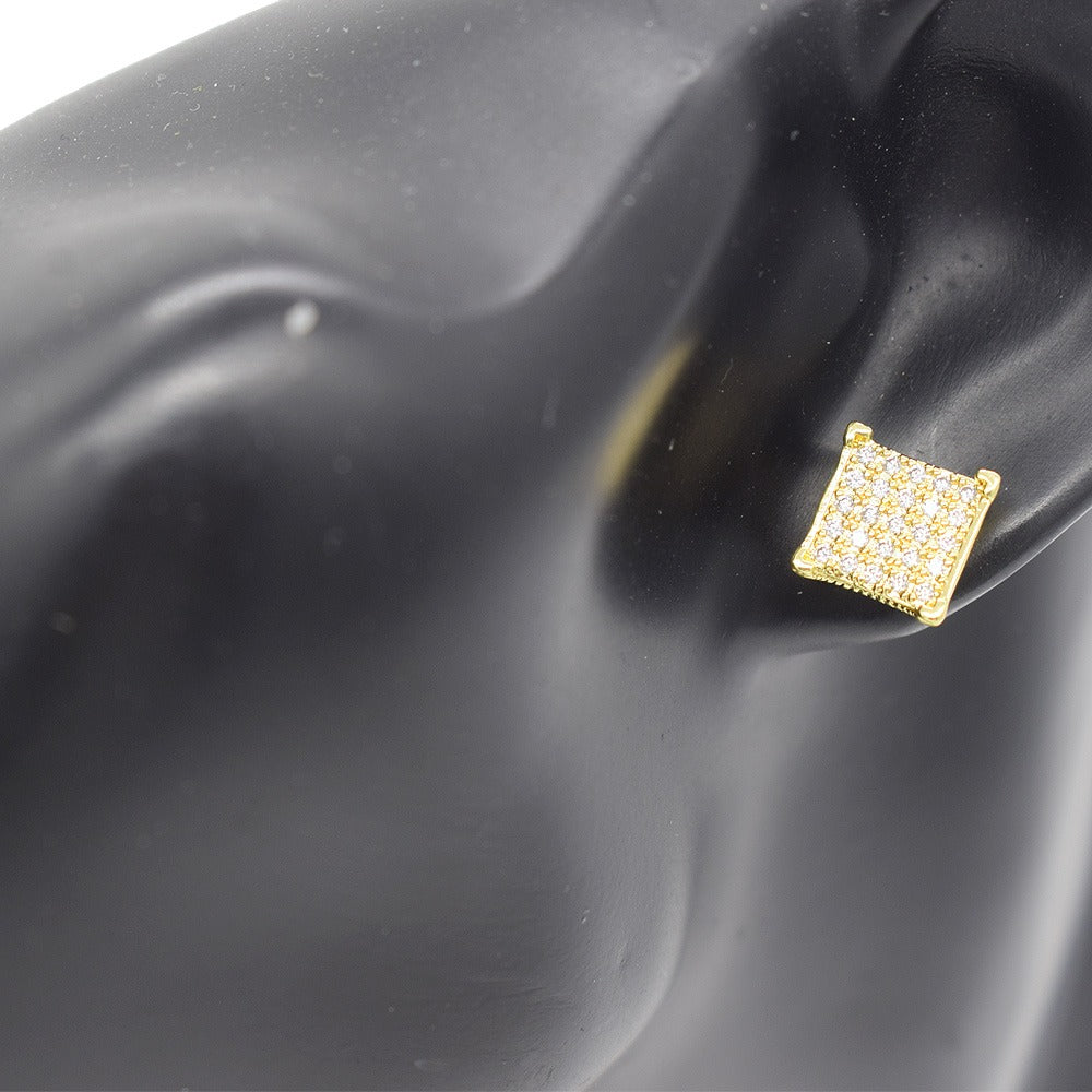 18k Layered Real Gold Filled Square pave settings earrings Cubic Zirconia hip hop #15