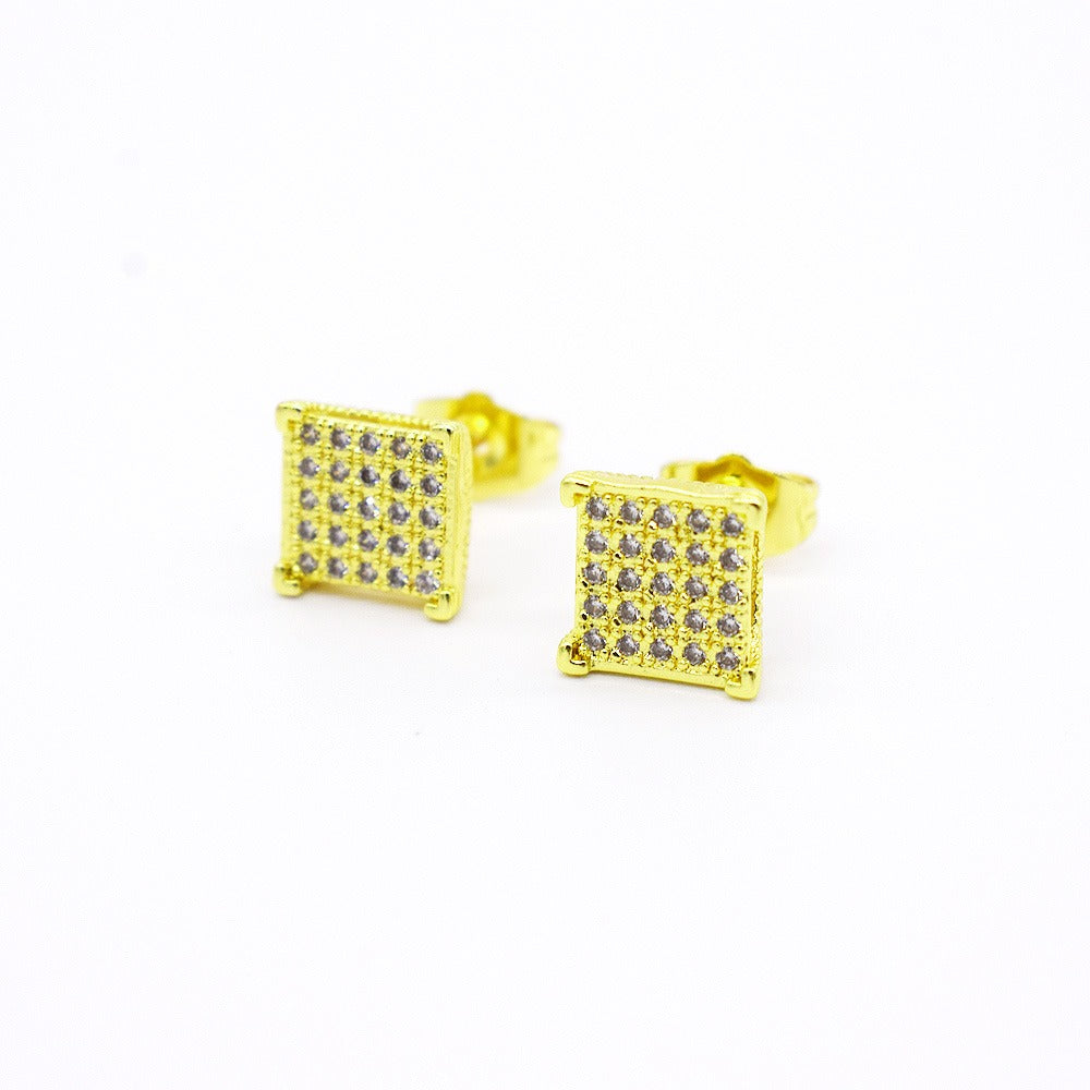 18k Layered Real Gold Filled Square pave settings earrings Cubic Zirconia hip hop #15