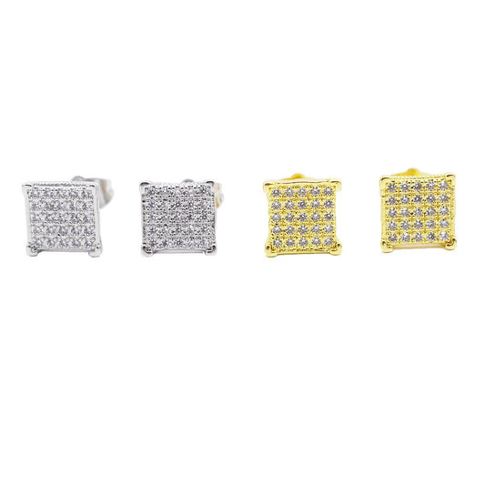 18k Layered Real Gold Filled Square pave settings earrings Cubic Zirconia hip hop #15