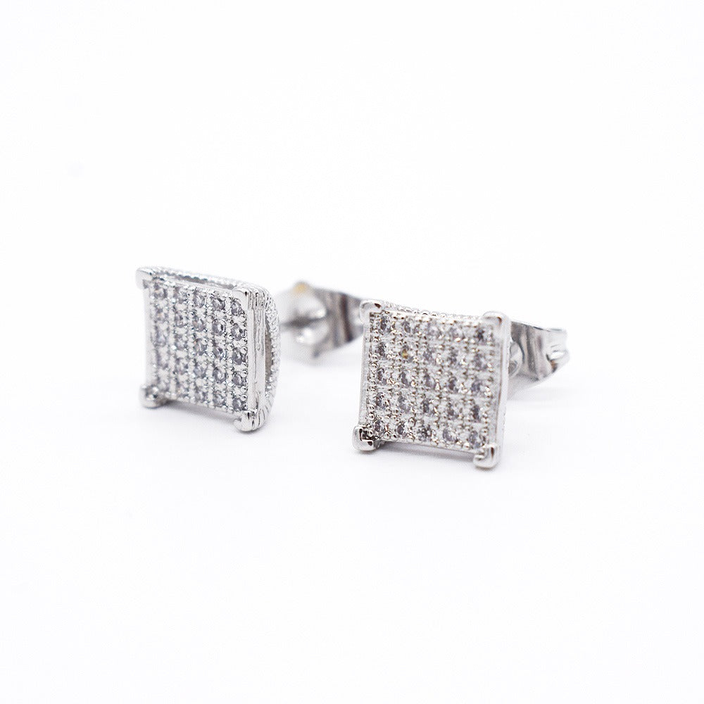 18k Layered Real Gold Filled Square pave settings earrings Cubic Zirconia hip hop #15