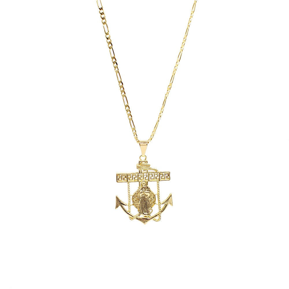 18k Layered Real Gold Filled round virgin Mary anchor pendant with 24" chain #27