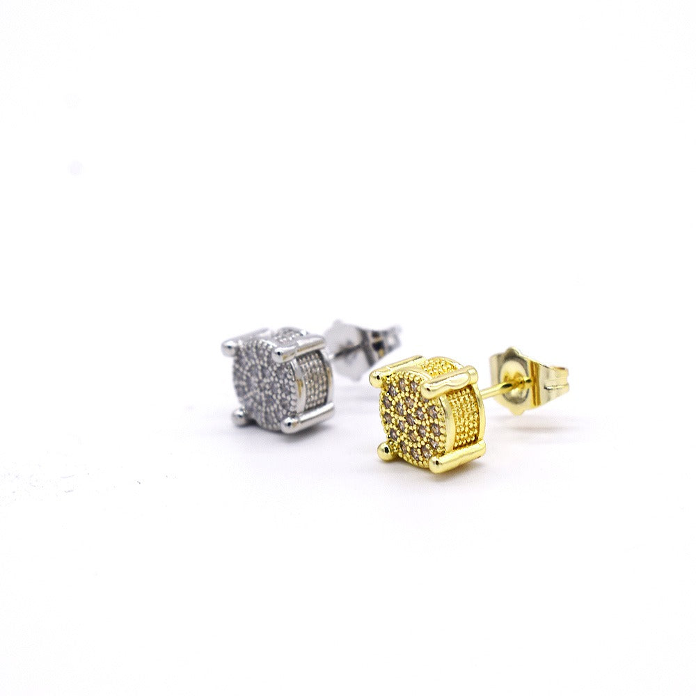 18k Layered Real Gold Filled round 3D pave settings Cubic Zirconia earrings hip hop icedout #16