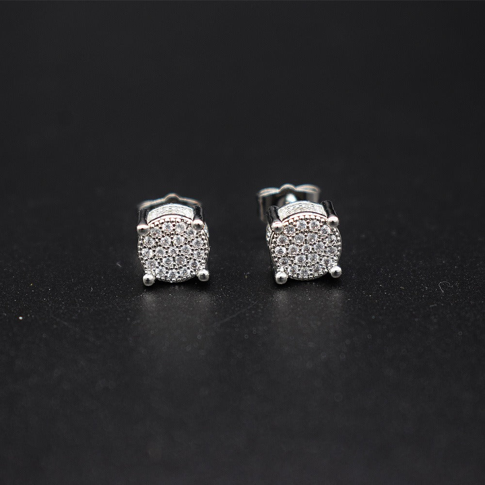 18k Layered Real Gold Filled round 3D pave settings Cubic Zirconia earrings hip hop icedout #16