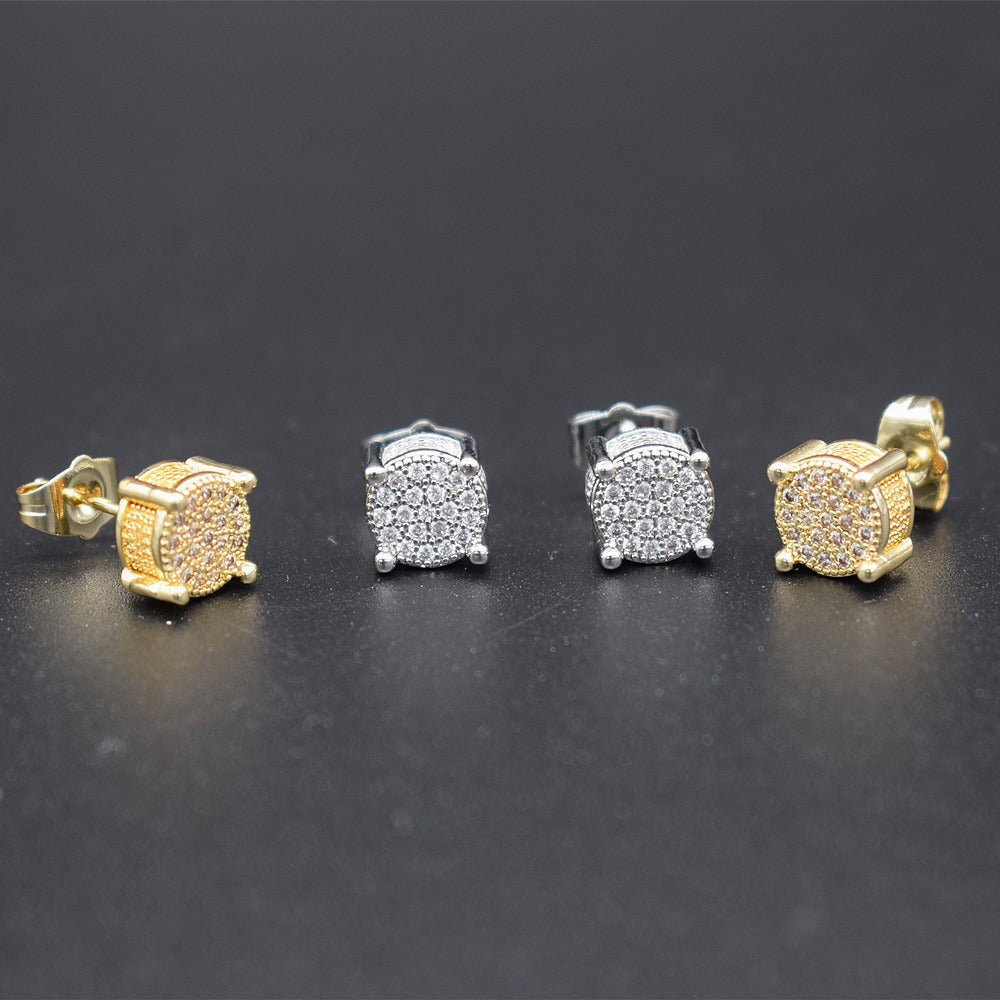 18k Layered Real Gold Filled round 3D pave settings Cubic Zirconia earrings hip hop icedout #16