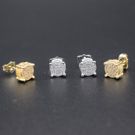 18k Layered Real Gold Filled round 3D pave settings Cubic Zirconia earrings hip hop icedout #16