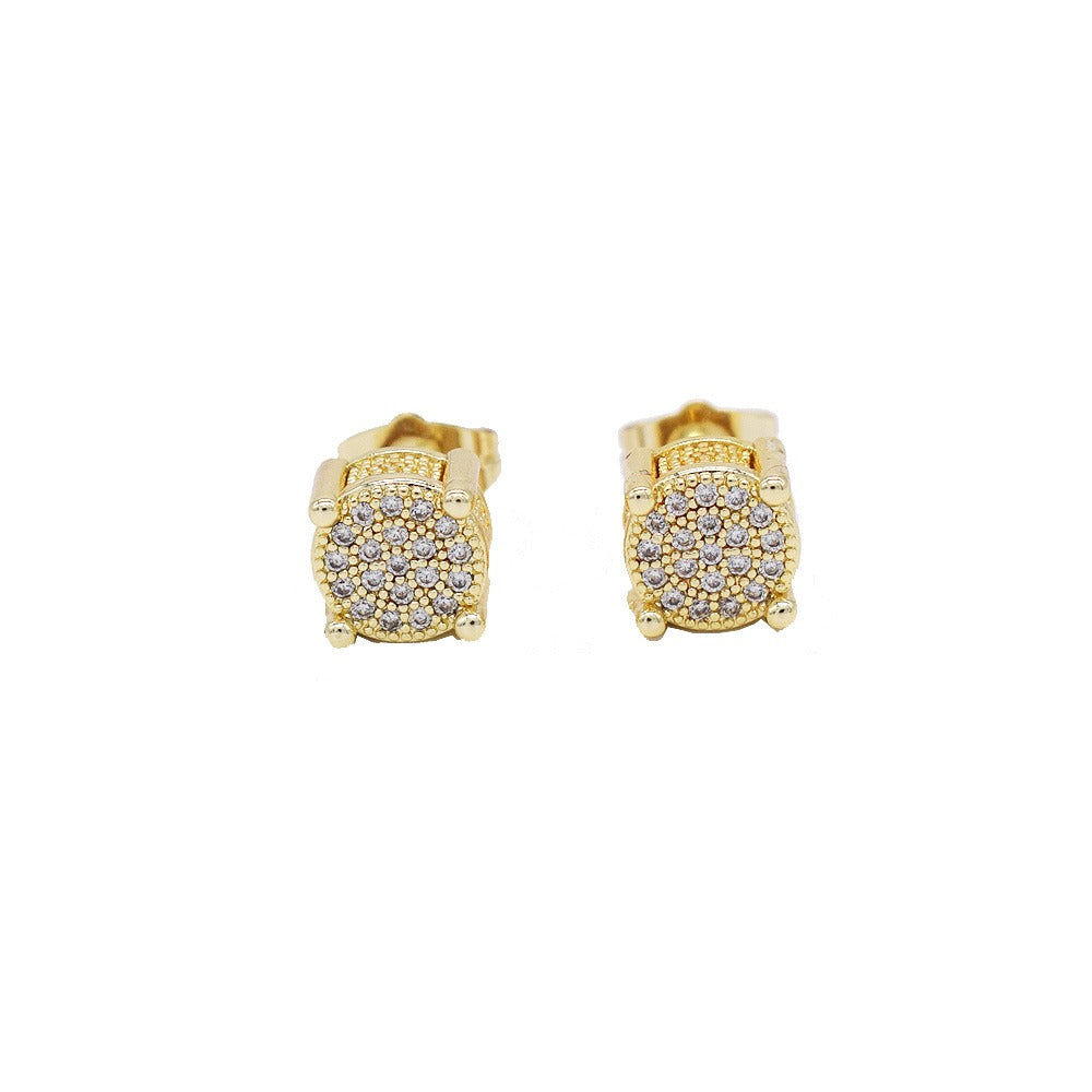18k Layered Real Gold Filled round 3D pave settings Cubic Zirconia earrings hip hop icedout #16