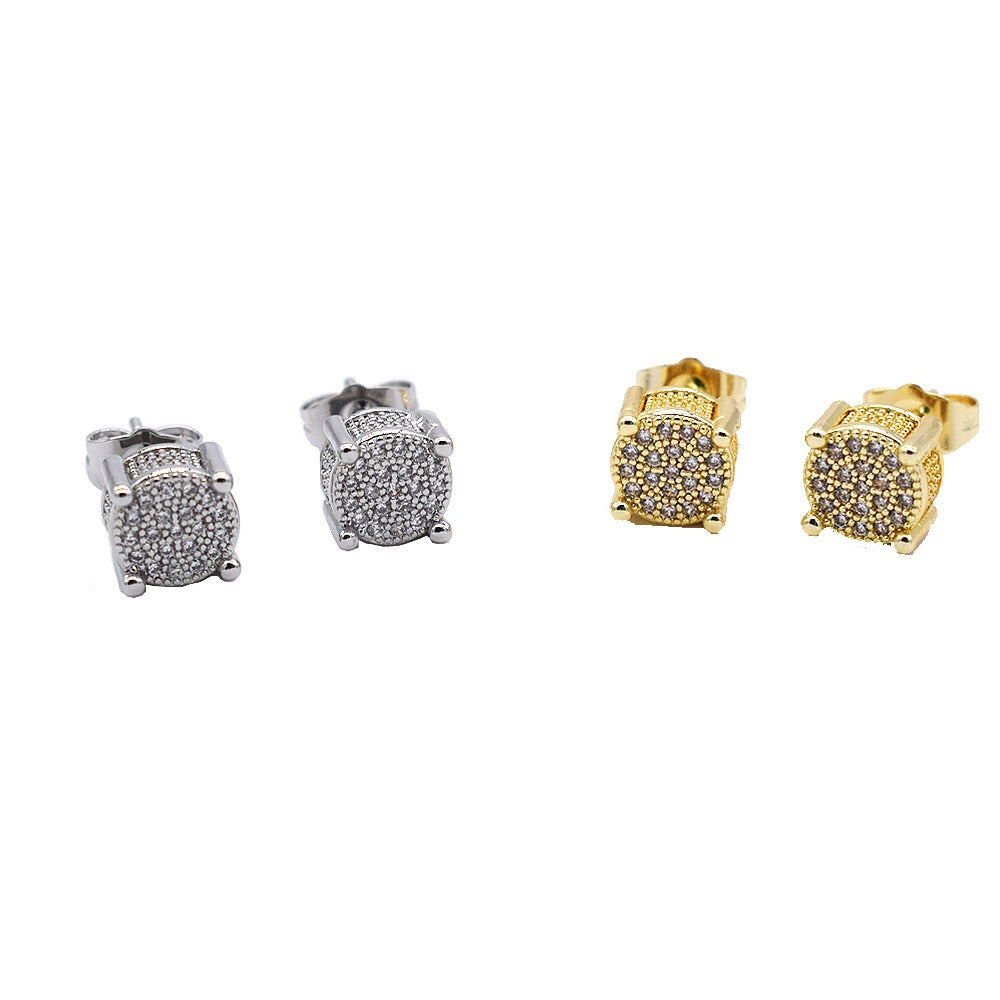 18k Layered Real Gold Filled round 3D pave settings Cubic Zirconia earrings hip hop icedout #16