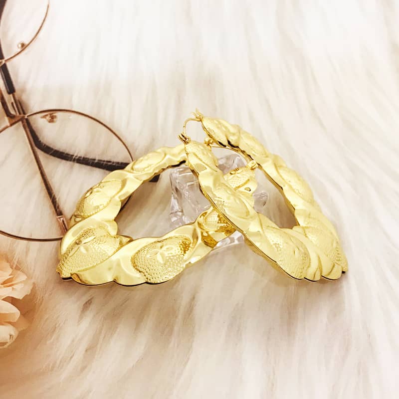 18k Layered Real Gold Filled xo bamboo hoop earrings super light #10