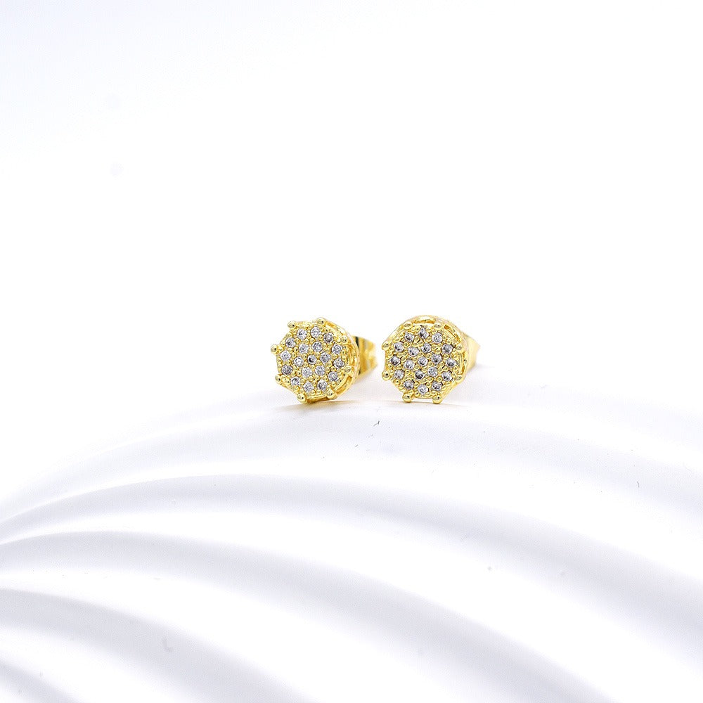 18k Layered Real Gold Filled crown shape earrings hip hop icedout #17