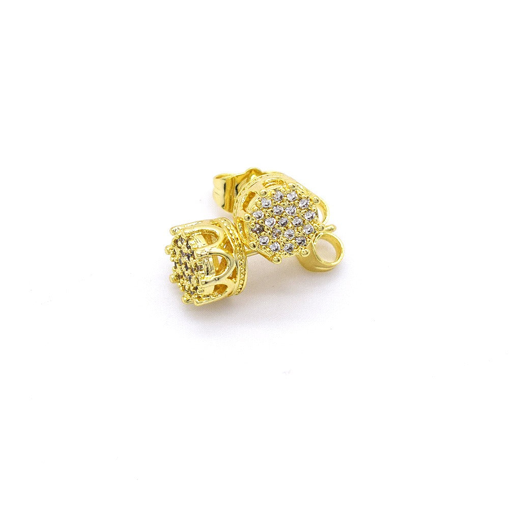 18k Layered Real Gold Filled crown shape earrings hip hop icedout #17