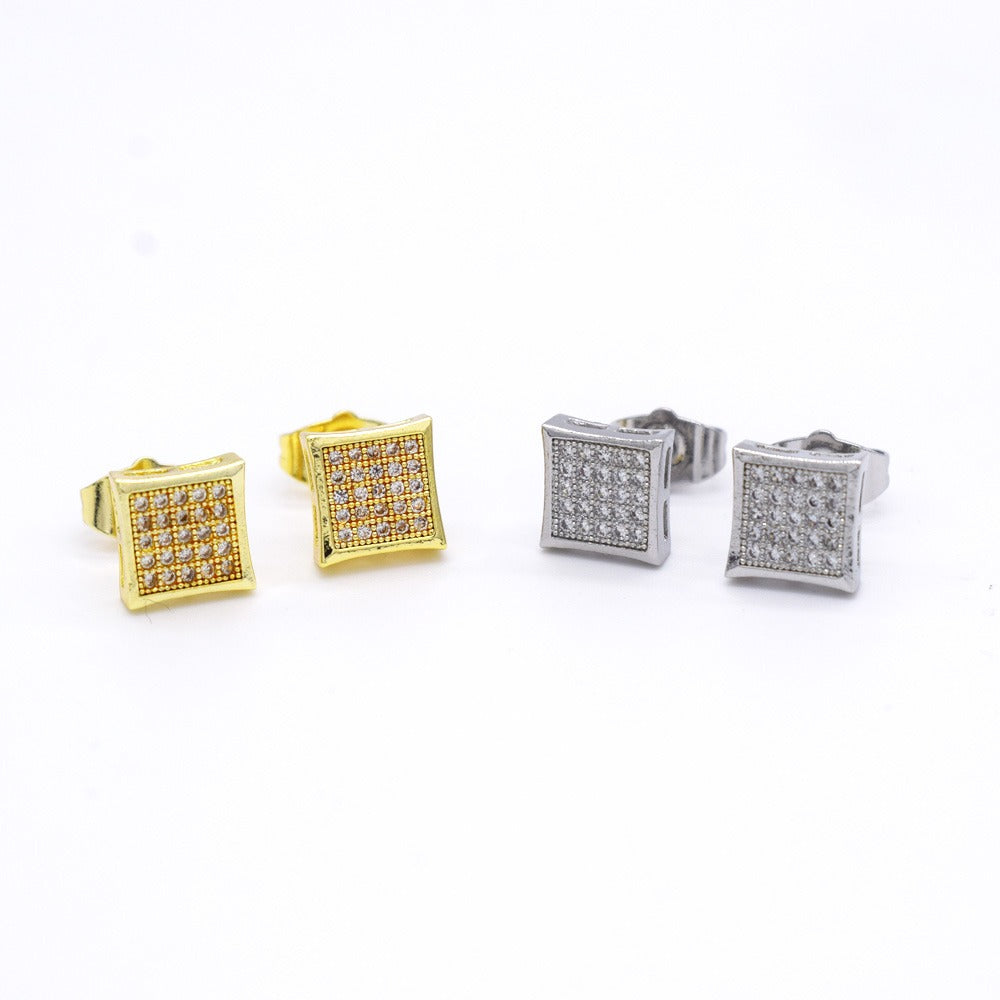 18k Layered Real Gold Filled Square pave earrings hip hop icedout #1