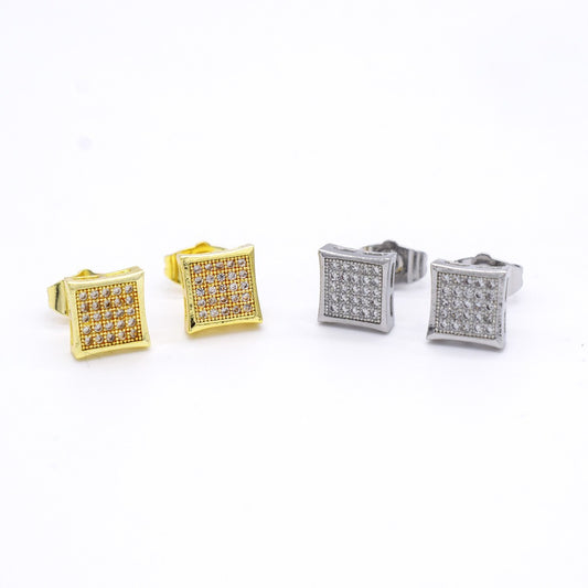 18k Layered Real Gold Filled Square pave earrings hip hop icedout #1