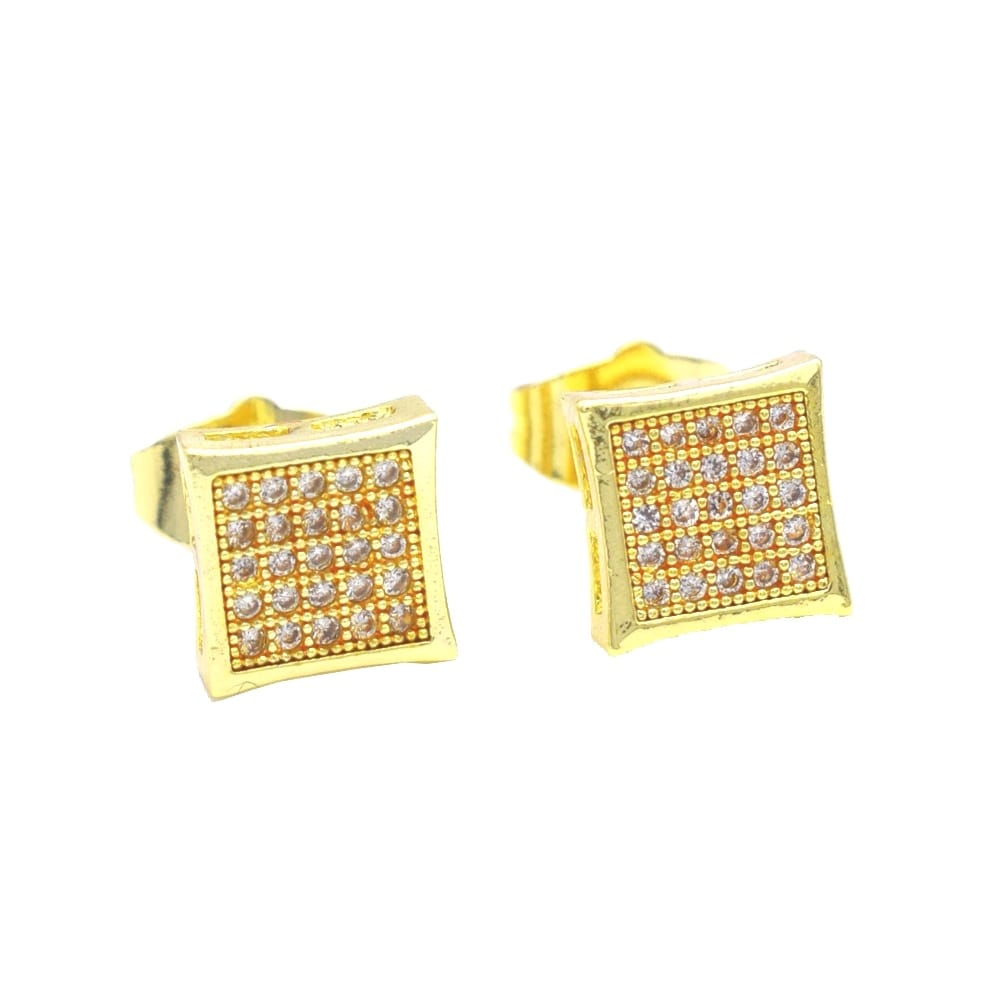 18k Layered Real Gold Filled Square pave earrings hip hop icedout #1