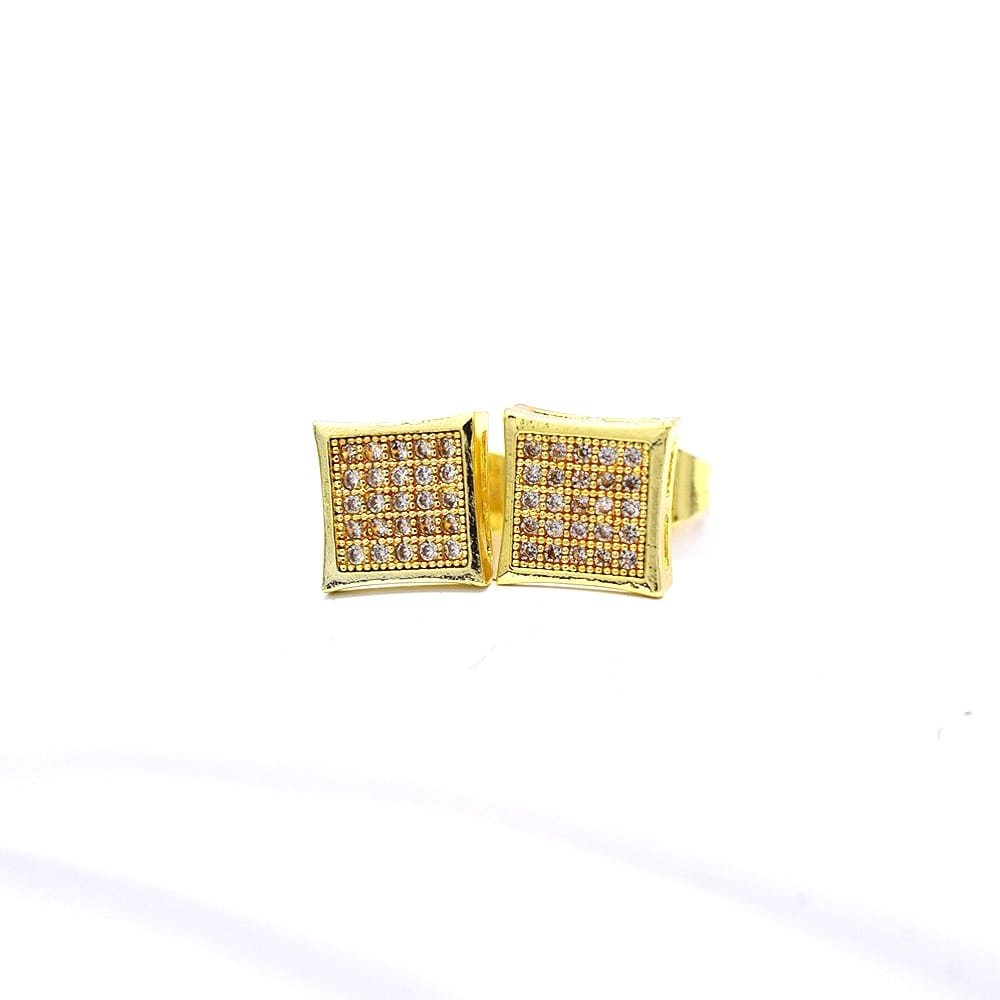 18k Layered Real Gold Filled Square pave earrings hip hop icedout #1