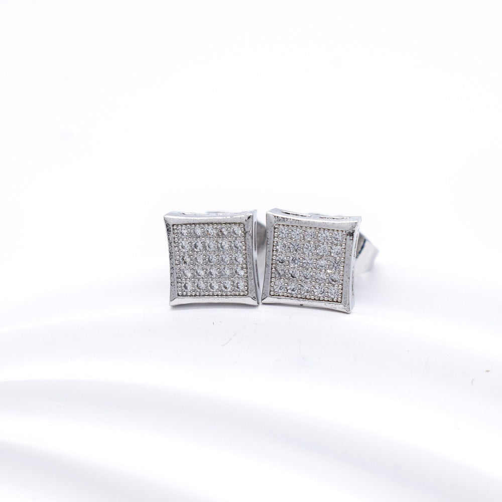 18k Layered Real Gold Filled Square pave earrings hip hop icedout #1