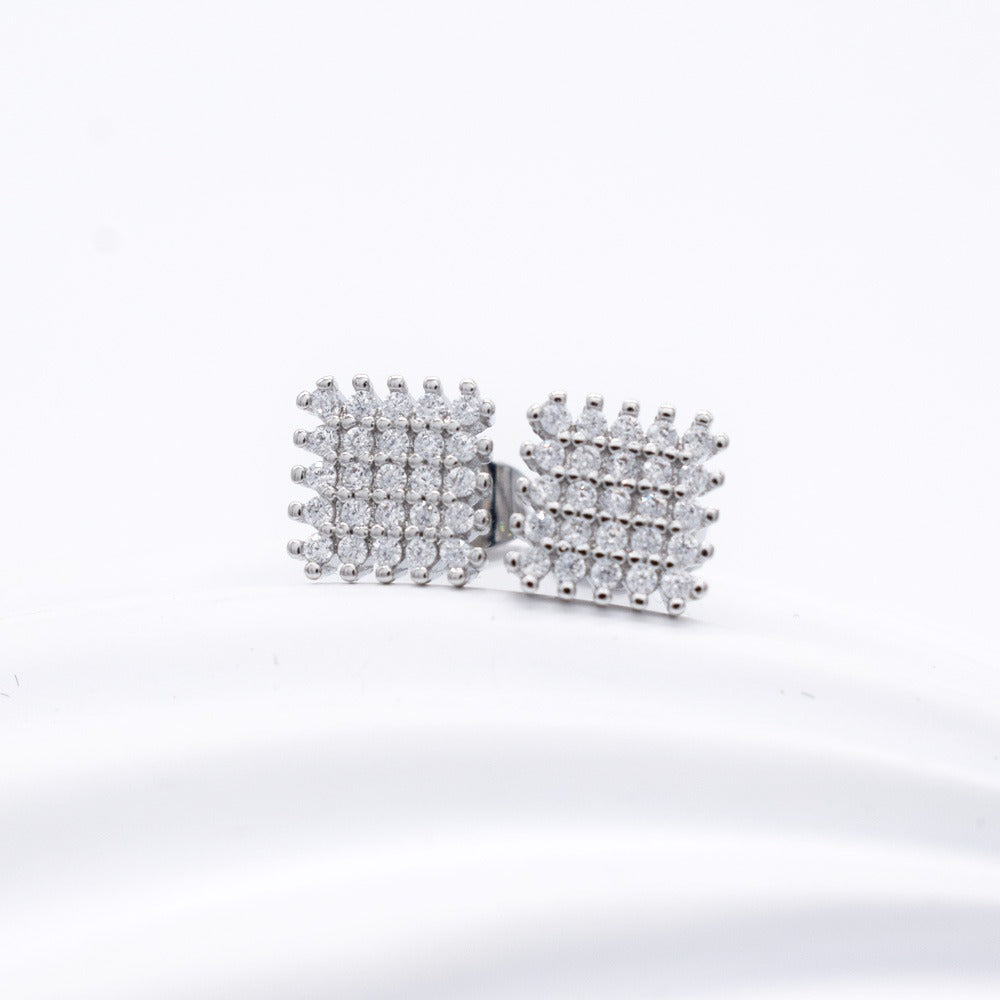 18k Layered Real Gold Filled Square pave earrings hip hop icedout #18