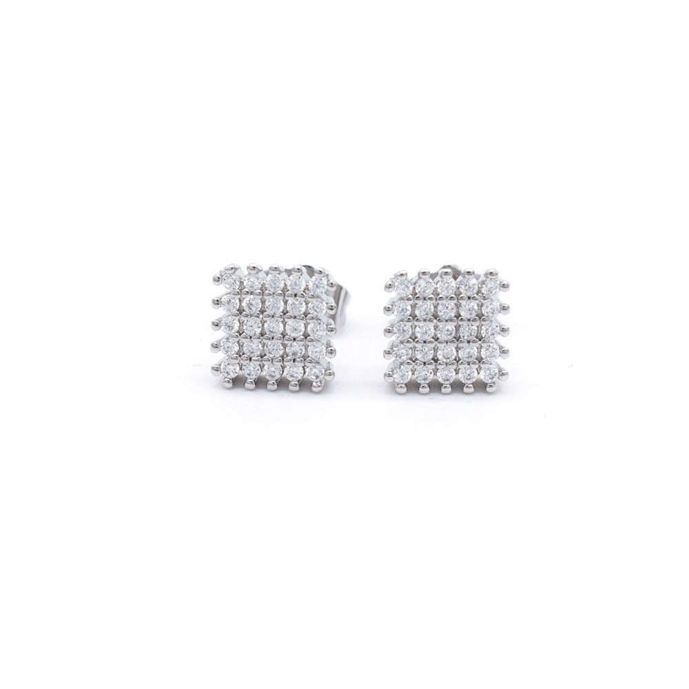 18k Layered Real Gold Filled Square pave earrings hip hop icedout #18