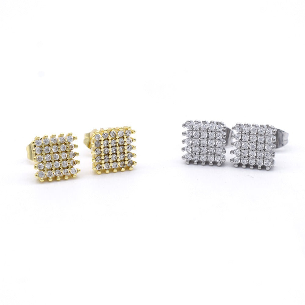 18k Layered Real Gold Filled Square pave earrings hip hop icedout #18