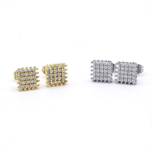 18k Layered Real Gold Filled Square pave earrings hip hop icedout #18
