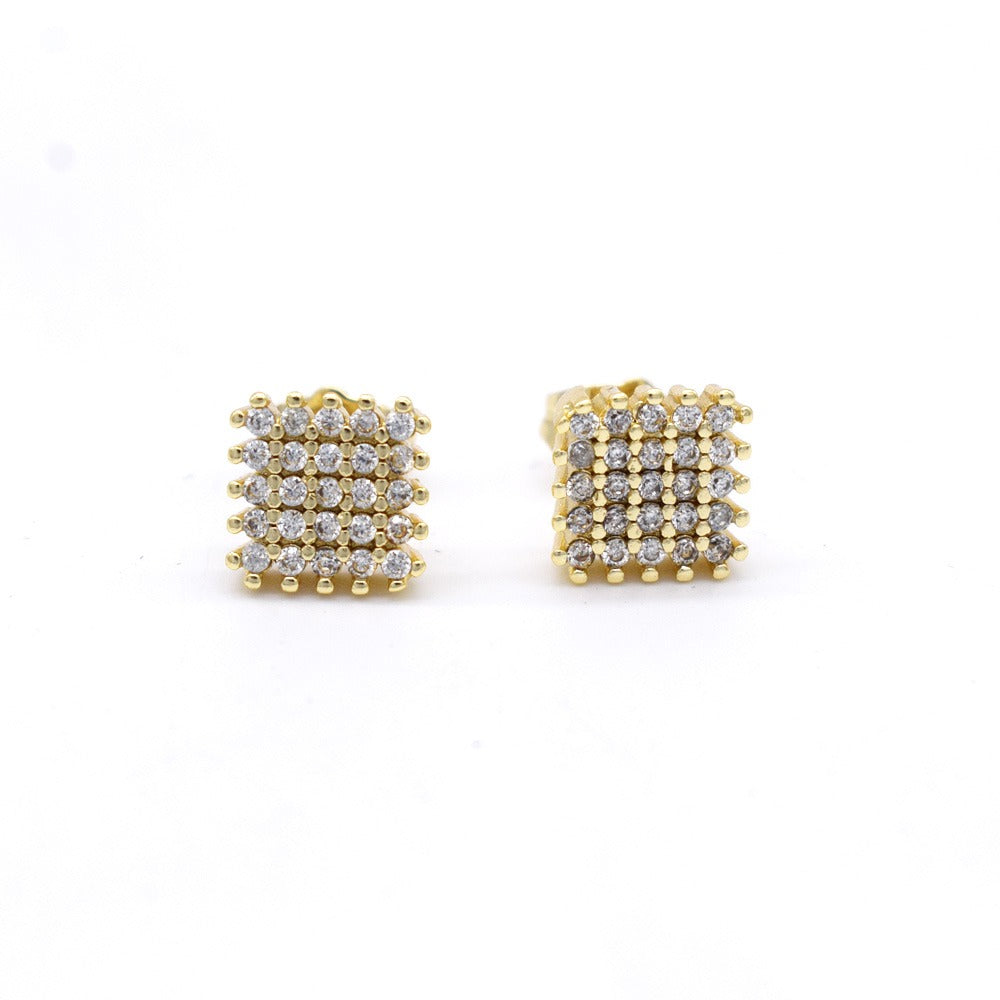 18k Layered Real Gold Filled Square pave earrings hip hop icedout #18
