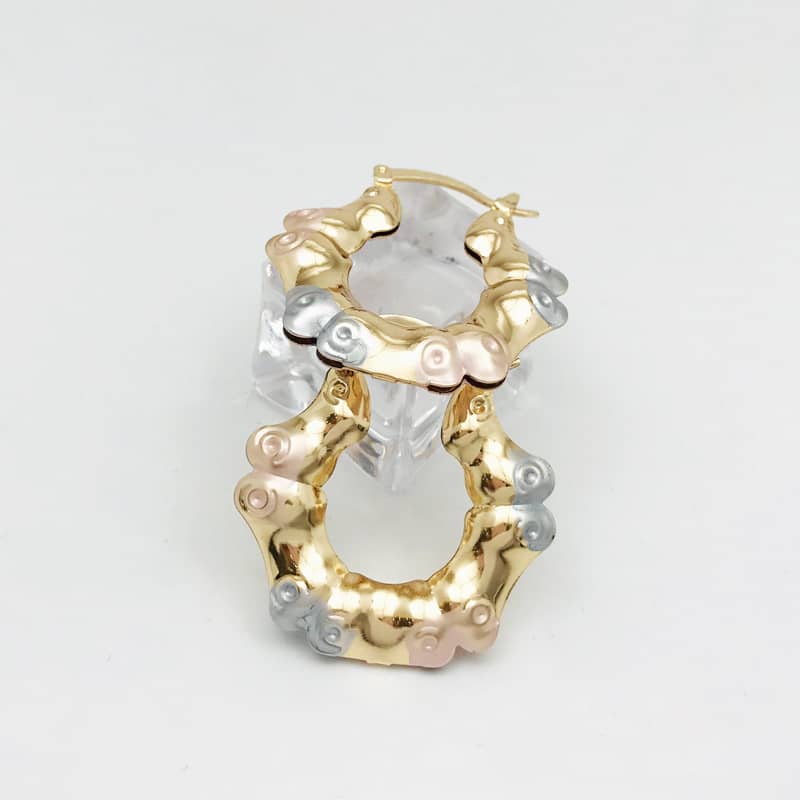18k Layered Real Gold Filled round bamboo hoop earrings tri colors #79