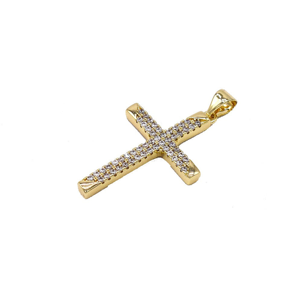 18k Layered Real Gold icedout cross pendant charm with 18" necklace chain #39