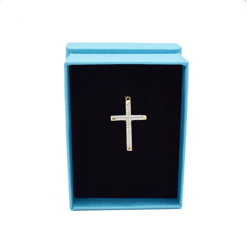 18k Layered Real Gold icedout cross pendant charm with 18" necklace chain #39